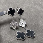 [Shinejoy]CLOVER 3 MOTIF DIAMOND ONYX SILVER EARRINGS