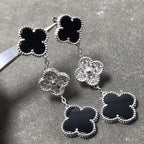 [Shinejoy]CLOVER 3 MOTIF DIAMOND ONYX SILVER EARRINGS