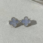 [Shinejoy]CLOVER CHALCEDONY SILVER STUD EARRINGS