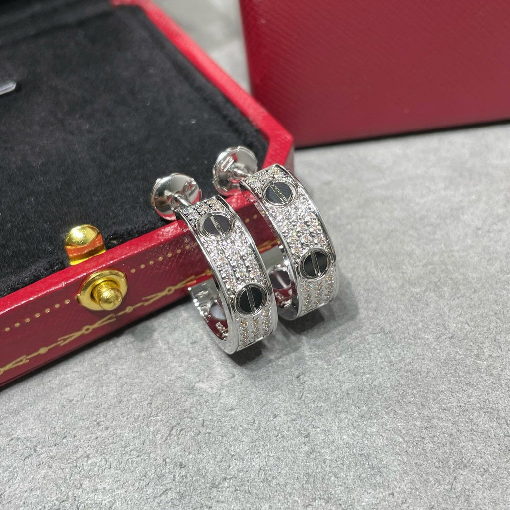 [Shinejoy]LOVE CERAMIC DIAMOND PAVED SILVER EARRINGS