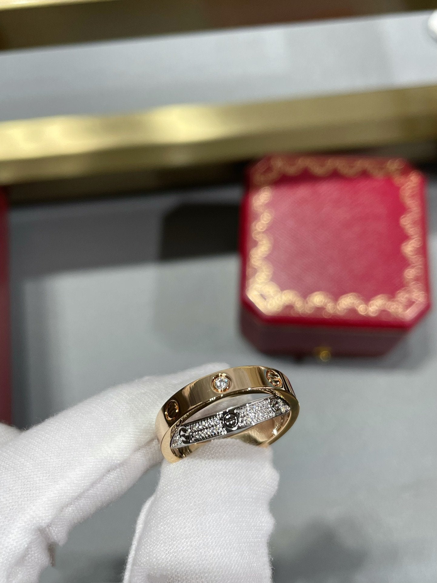 [Shinejoy]LOVE PINK GOLD SILVER DIAMOND DOUBLE RING
