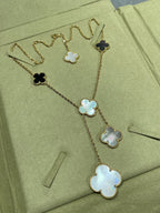 [Shinejoy]CLOVER 6 MOTIF MOP ONYX GOLD NECKLACE