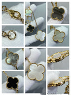 [Shinejoy]CLOVER 6 MOTIF MOP ONYX GOLD NECKLACE