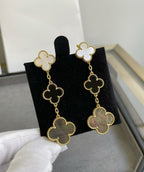 [Shinejoy]CLOVER 3 MOTIF MOP ONYX DARK MOP PINK GOLD EARRINGS