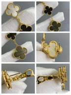[Shinejoy]CLOVER 3 MOTIF MOP ONYX DARK MOP PINK GOLD EARRINGS