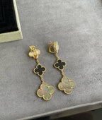 [Shinejoy]CLOVER 3 MOTIF MOP ONYX DARK MOP PINK GOLD EARRINGS