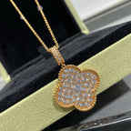 [Shinejoy]CLOVER 25MM LARGE PEDANT DIAMOND PAVED LONG NECKLACE
