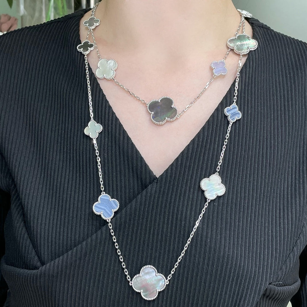 [Shinejoy] COLLIER EN ARGENT ET CHALCÉDONY MOP À MOTIF CLOVER 16