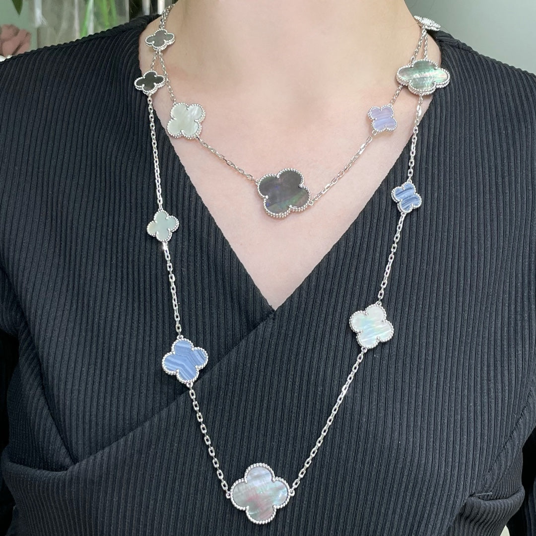 [Shinejoy] COLLIER EN ARGENT ET CHALCÉDONY MOP À MOTIF CLOVER 16