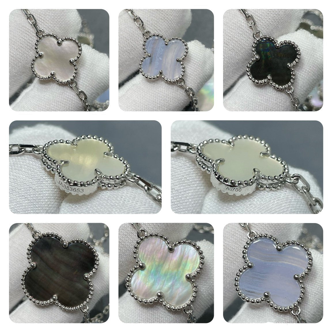 [Shinejoy] COLLIER EN ARGENT ET CHALCÉDONY MOP À MOTIF CLOVER 16