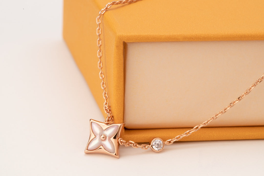[Shinejoy]STAR PINK MOP 1 DIAMOND PINK GOLD NECKLACE