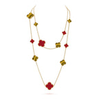 [Shinejoy]CLOVER 16 MOTIF CARNELIAN TIGER EYE ROSE GOLD NECKLACE