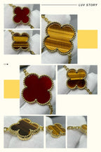 [Shinejoy]CLOVER 16 MOTIF CARNELIAN TIGER EYE ROSE GOLD NECKLACE