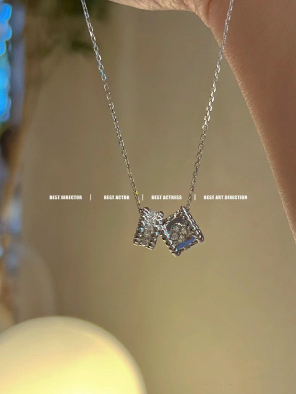 [Shinejoy]PERLEE DOUBLE PENDANT SILVER DIAMOND NECKLACE