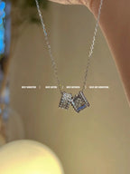 [Shinejoy]PERLEE DOUBLE PENDANT SILVER DIAMOND NECKLACE