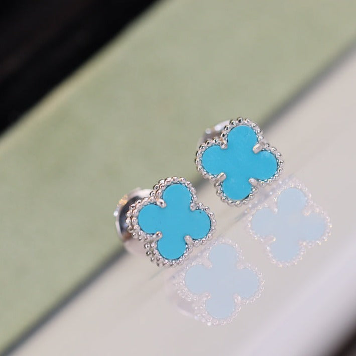 [Shinejoy]CLOVER MINI TURQUOISE SILVER STUD EARRINGS