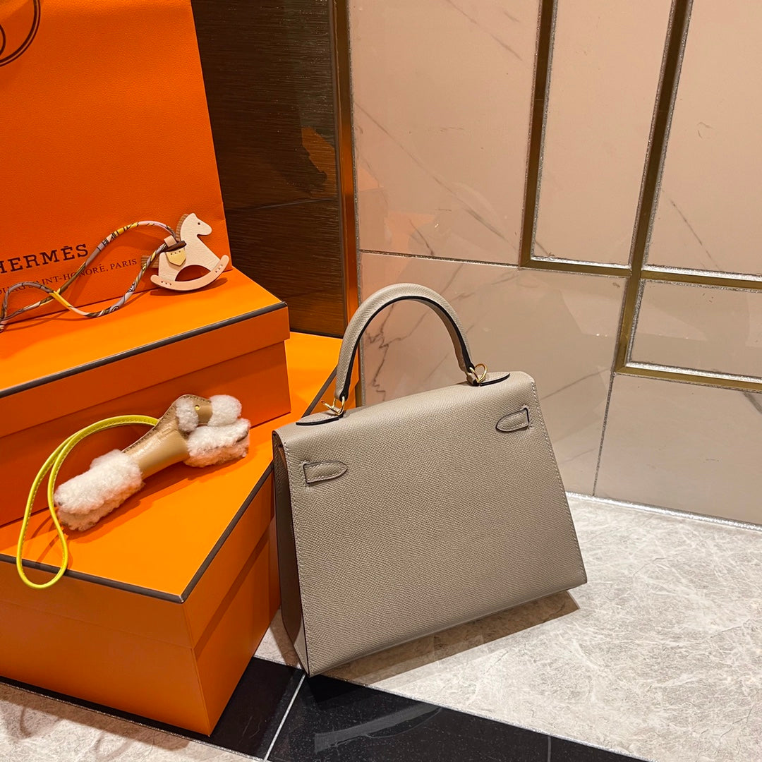 HM ケリー 25cm グレー エプソムレザー ゴールド金具