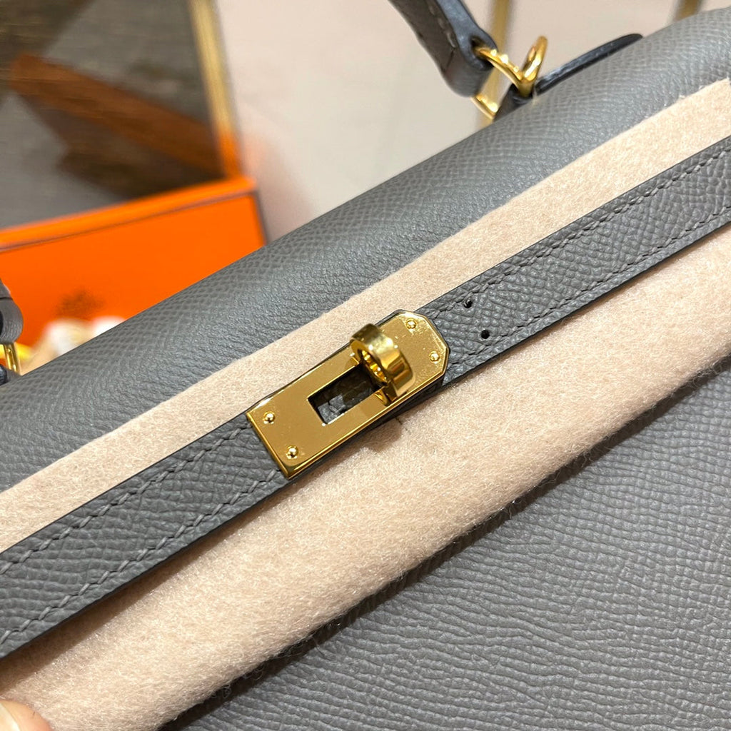 HM ケリー 25cm グリ ムエット エプソムレザー ゴールド金具