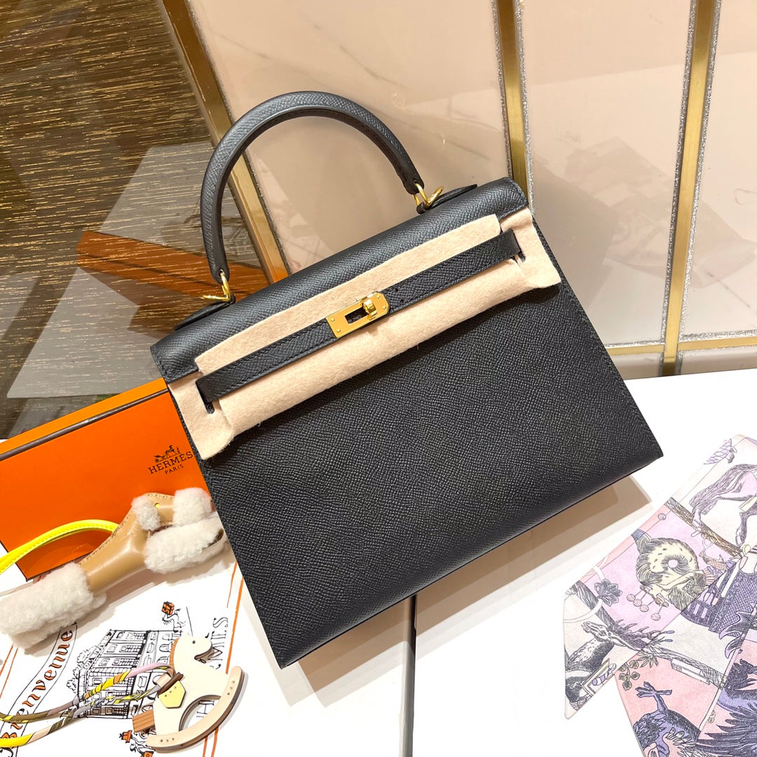 HM ケリー 25cm ブラック エプソムレザー ゴールド金具