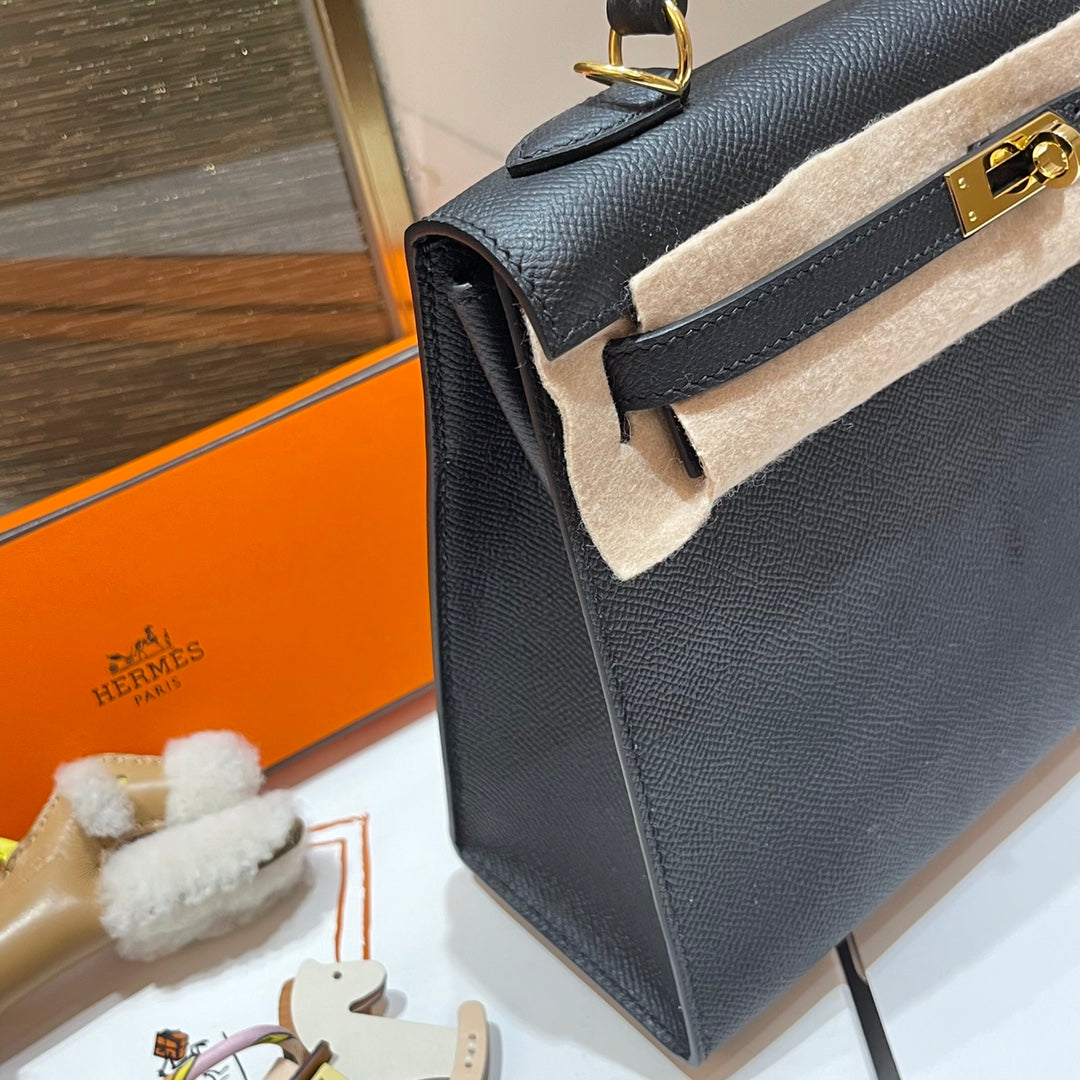 HM ケリー 25cm ブラック エプソムレザー ゴールド金具