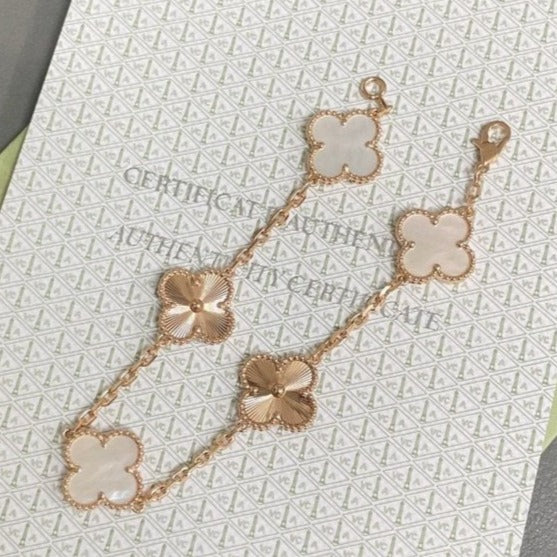 [⭐Shinejoy]クローバー ホワイトパール モップ 5モチーフ ブレスレット コレクション