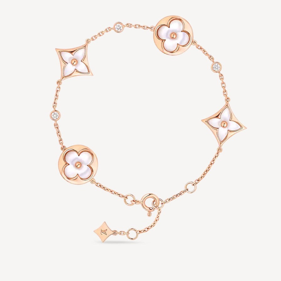 [Shinejoy]STAR AND SUN 4 MOTIF WHITE MOP PINK GOLD BRACELET