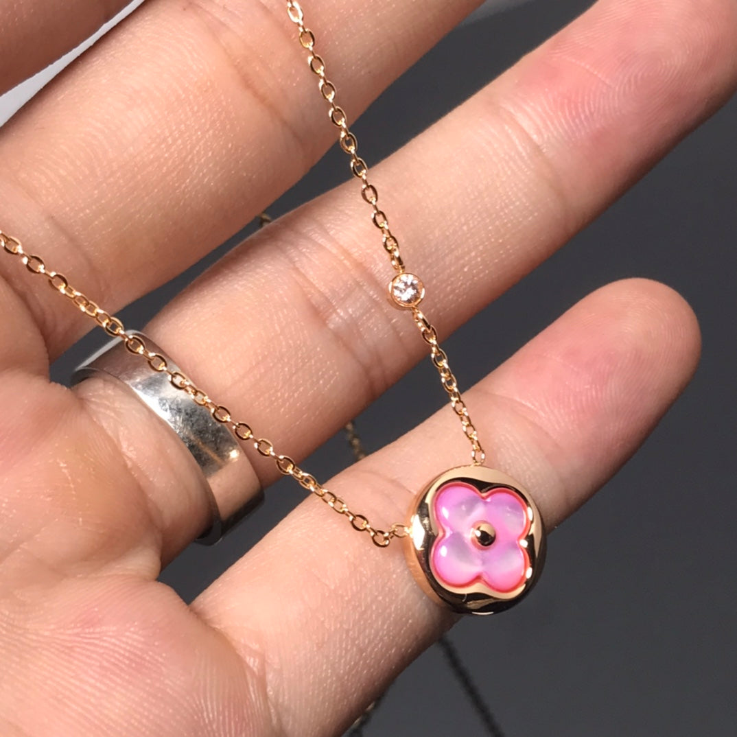 [Shinejoy]COLOR BLOSSOM PINK MOP SUN GOLD NECKLACE