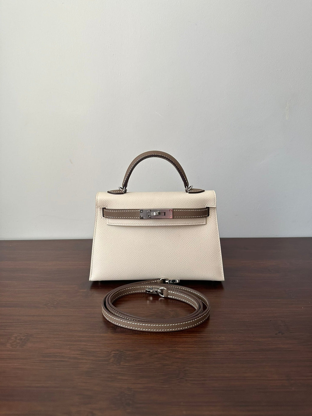 HM ケリー ミニ 20 ホワイト エプソム シルバー ハードウェア