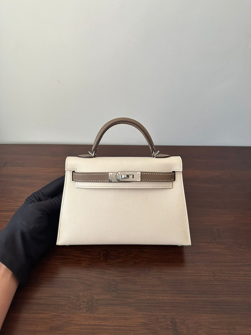 HM ケリー ミニ 20 ホワイト エプソム シルバー ハードウェア