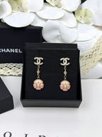 [Shinejoy]26C Pink Camellia Enamel Pendant with Double C Earrings