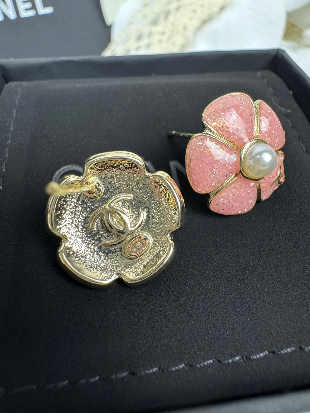 [Shinejoy]26C ピンク カメリア パール エナメル スタッド ピアス