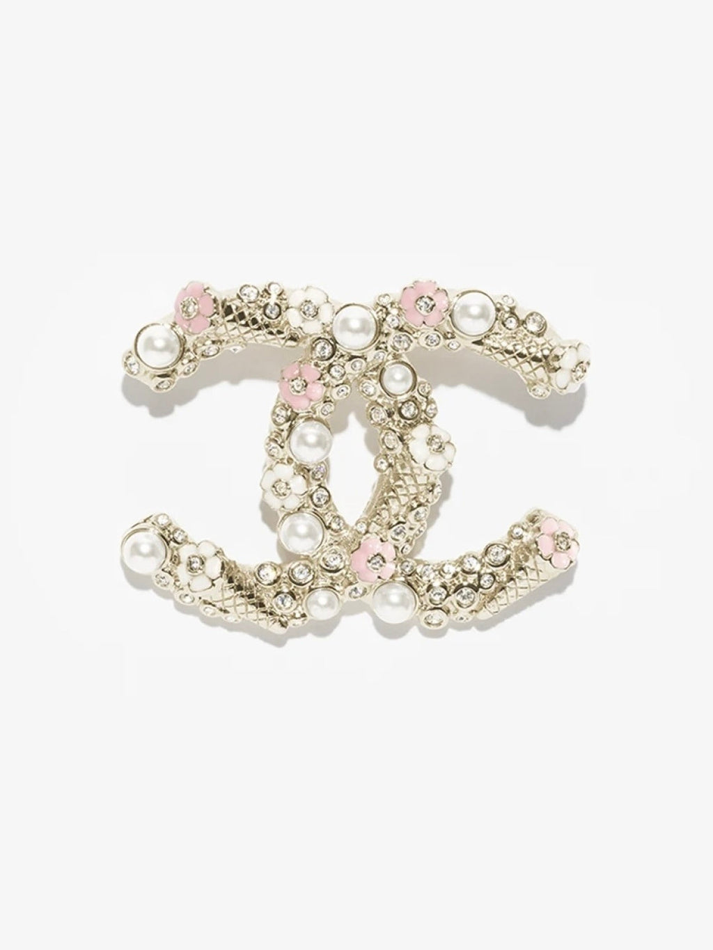 [Shinejoy] Broche double C en forme de cornet de glace émaillé rose et blanc 26C