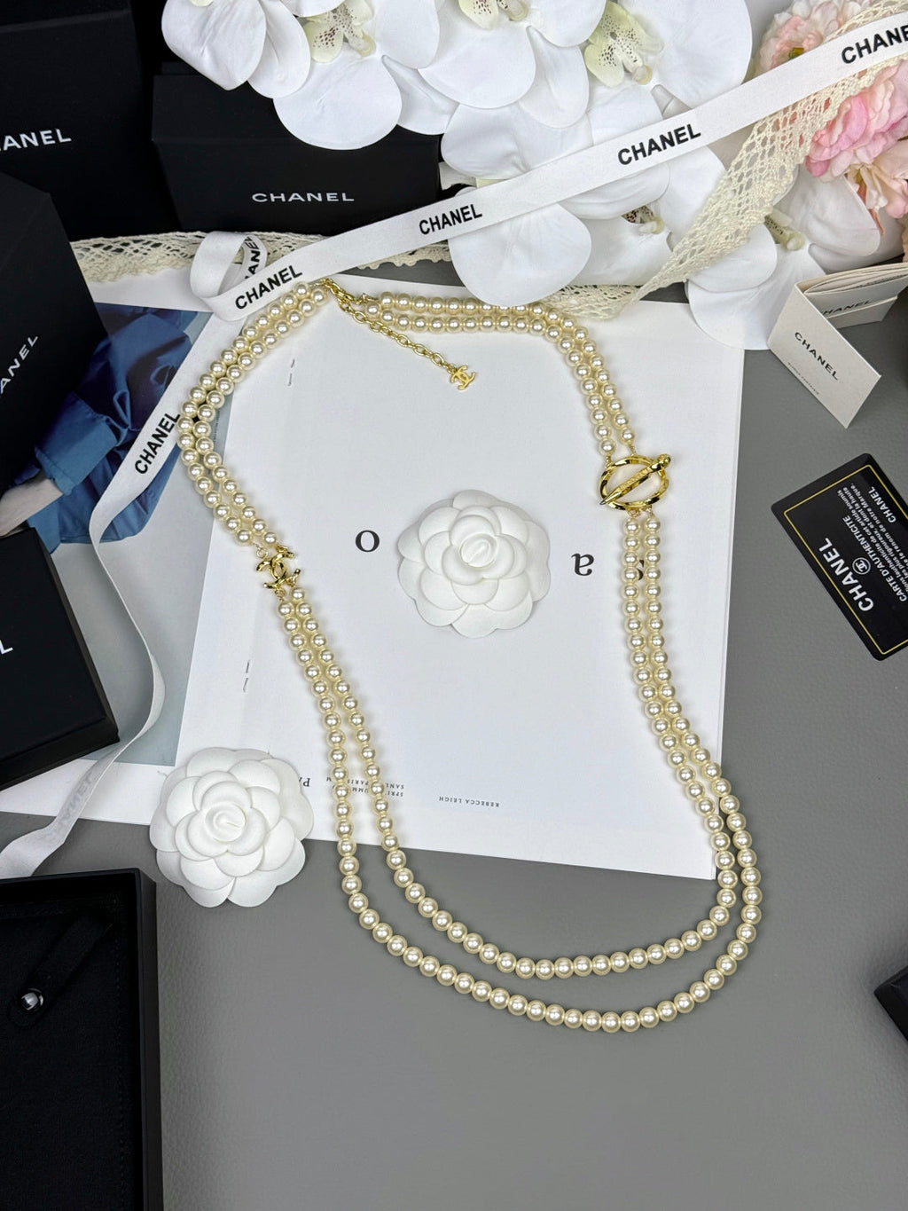 [Shinejoy]25KペンシルダブルCダブルレイヤーパールセーターチェーン