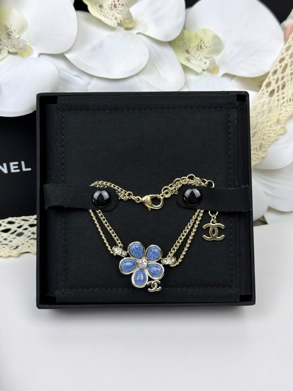 [Shinejoy]VOLTE Bracelet double couche à motif floral bleu