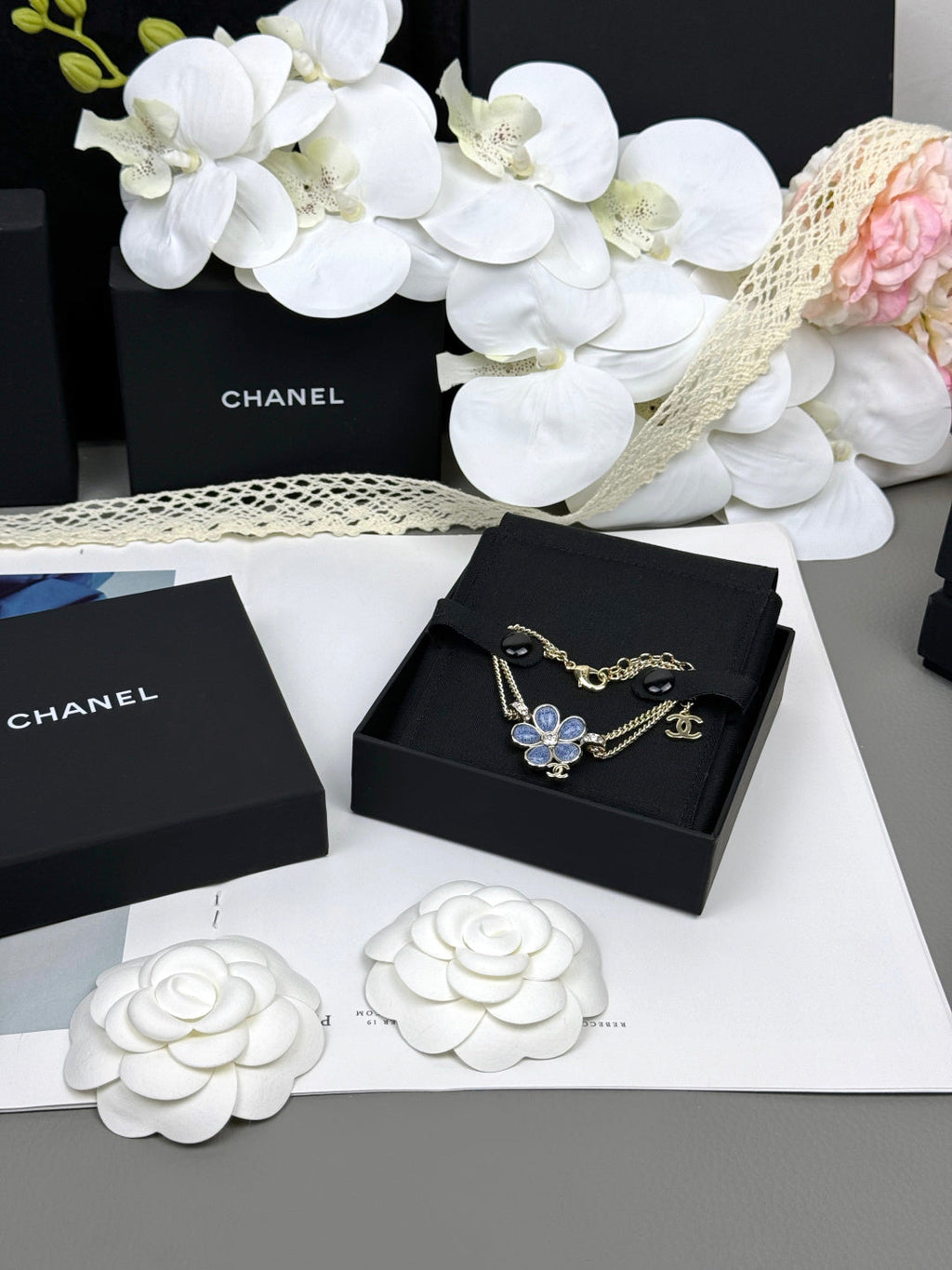 [Shinejoy]VOLTE Bracelet double couche à motif floral bleu