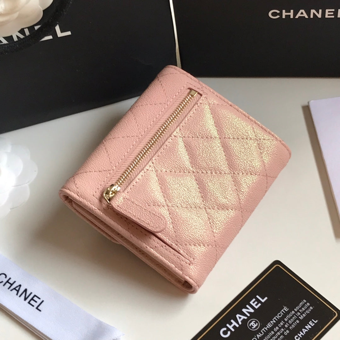 CCフラップカードホルダー 11.5 ペールピンク グレインカーフスキン ゴールドアイコン