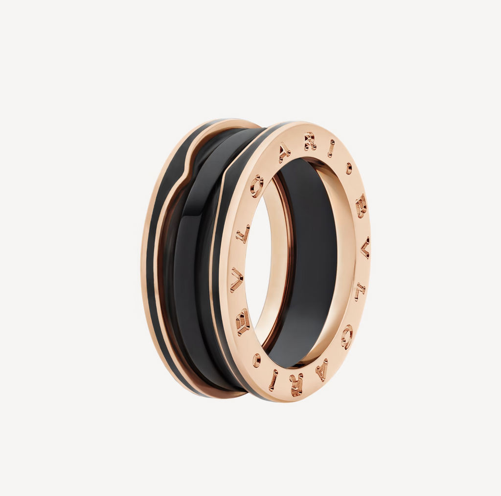 [Shinejoy]ZERO 1 TWO-BAND WITH MATTE BLACK CERAMIC PINK GOLD RING