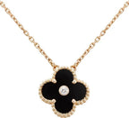 [Shinejoy]CLOVER 15MM DIAMOND ONYX NECKLACE