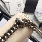 SAC À BANDOULIÈRE DYONYSUS 20 POUCES EN CUIR DE VEAU BLANC AVEC FERMOIRS ARGENTÉS