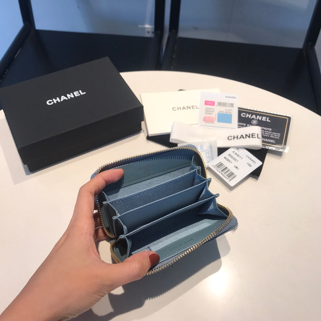 Sac à main zippé CC en cuir caviar 11 SAPHIR CUIR DE VEAU OR ICON