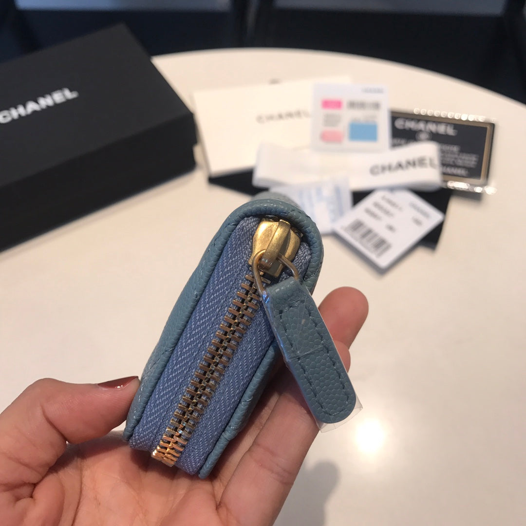 Sac à main zippé CC en cuir caviar 11 SAPHIR CUIR DE VEAU OR ICON