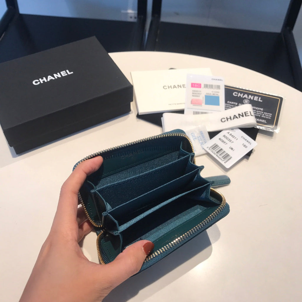 Sac à main zippé CC en cuir de veau Ocean, modèle Gold Icon