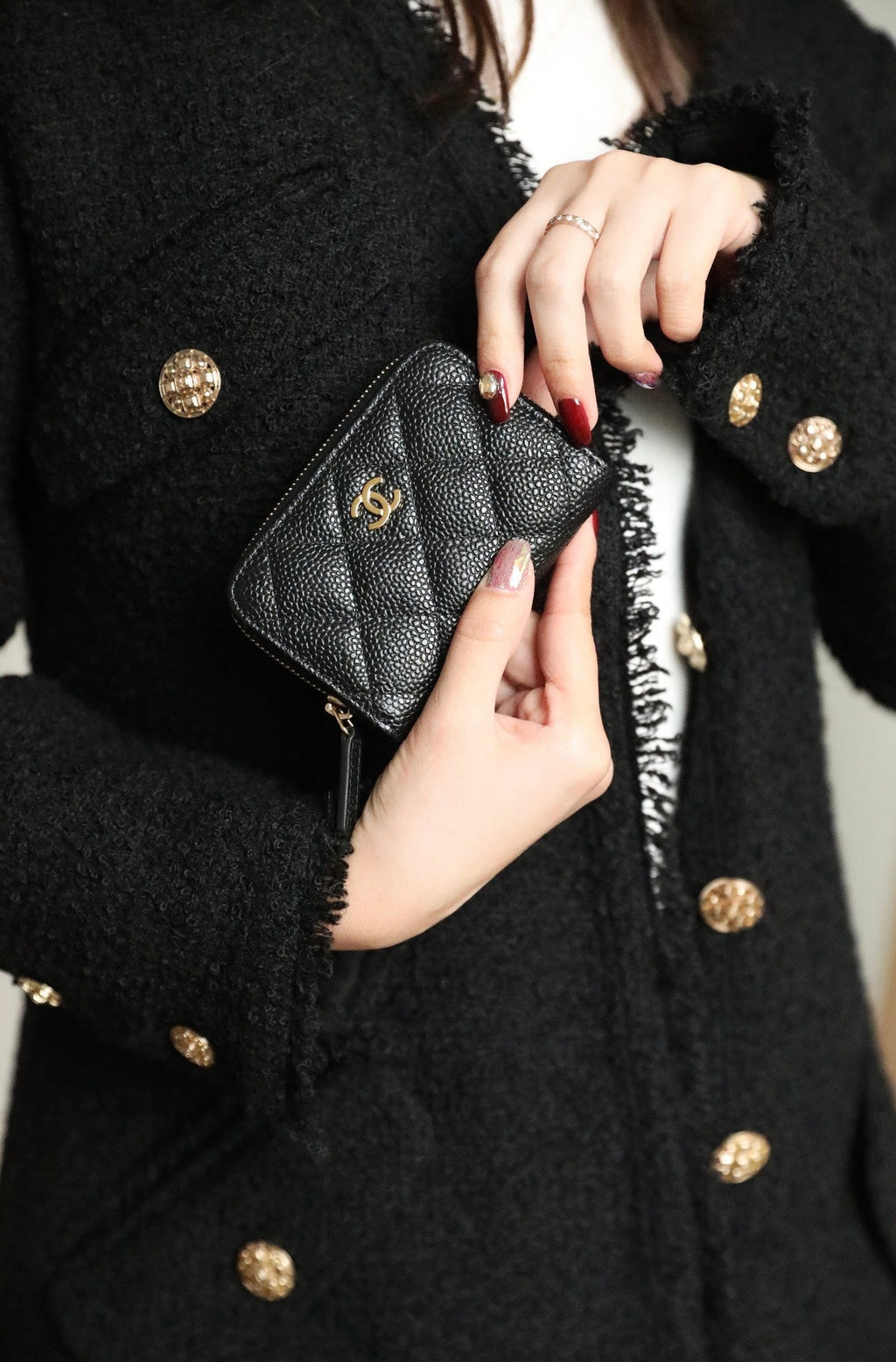 CC ジップ付きコイン ベーシック パース 11 ブラック カーフスキン ゴールド アイコン