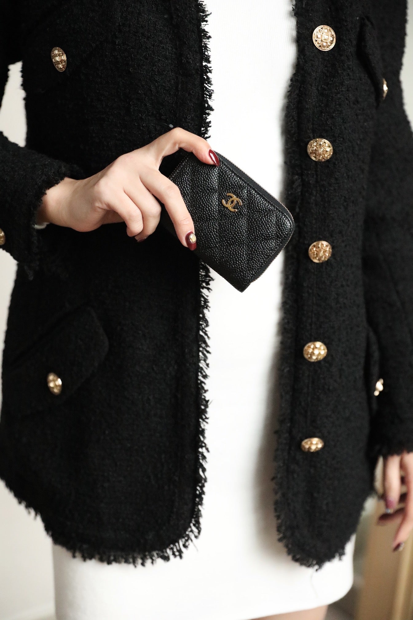 CC ジップ付きコイン ベーシック パース 11 ブラック カーフスキン ゴールド アイコン