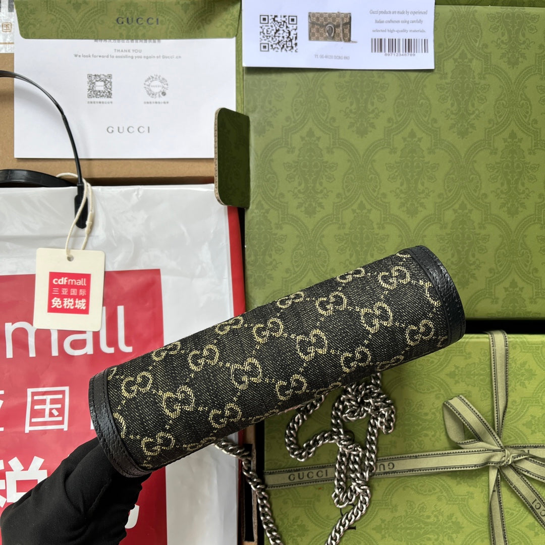 SAC À BANDOULIÈRE DYONYSUS 20 EN DENIM NOIR ET JAUNE AVEC GARNITURE EN CUIR DE VEAU NOIR ET FERMOIR ARGENTÉ