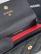 CCフラップカードホルダー 11 ブラック グレインカーフスキン ゴールドアイコン