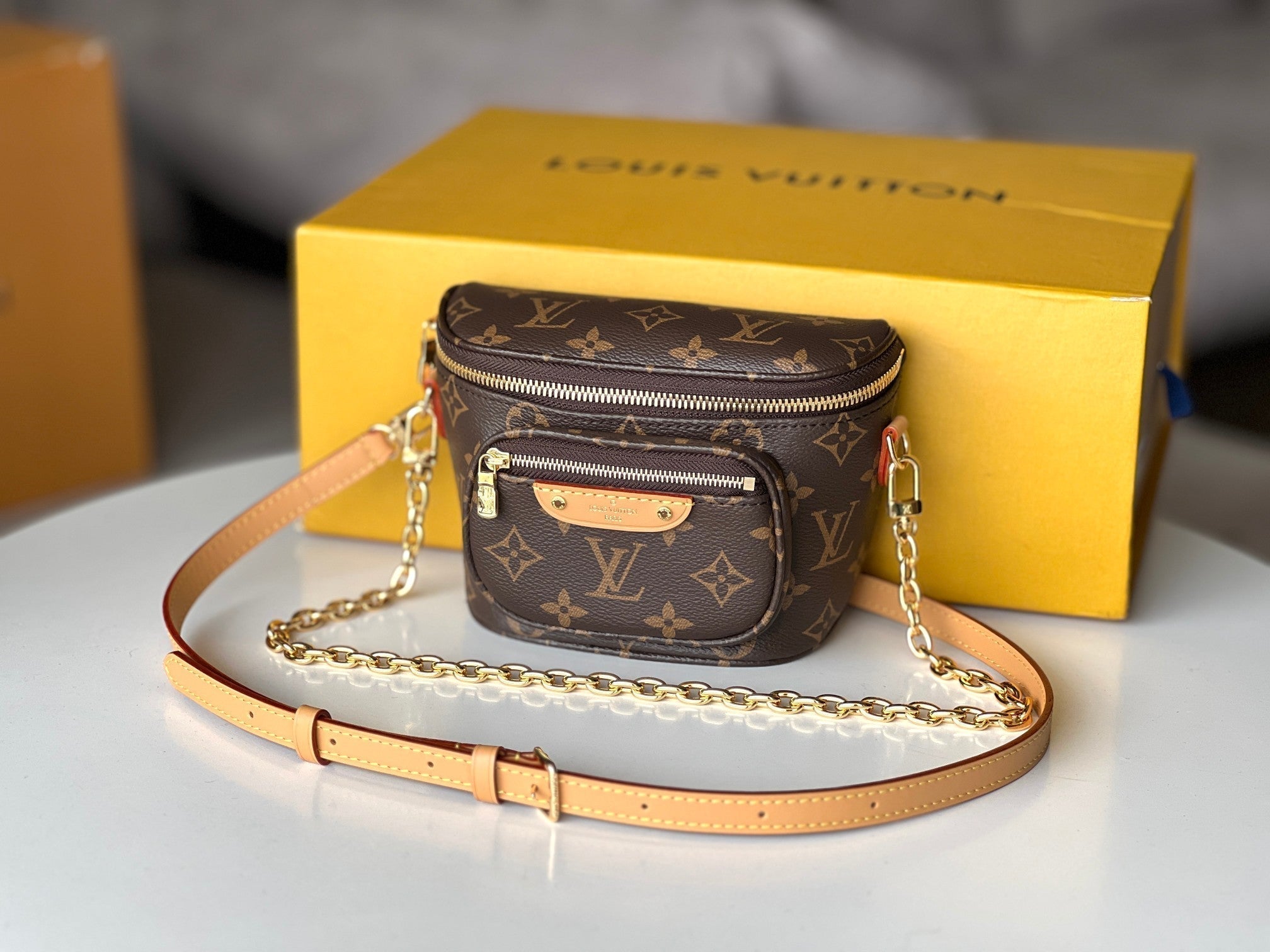 LV 25S MINI BUMBAG 17 IN BROWN MONOGRAM CALFSKIN GOLD HARDWARE