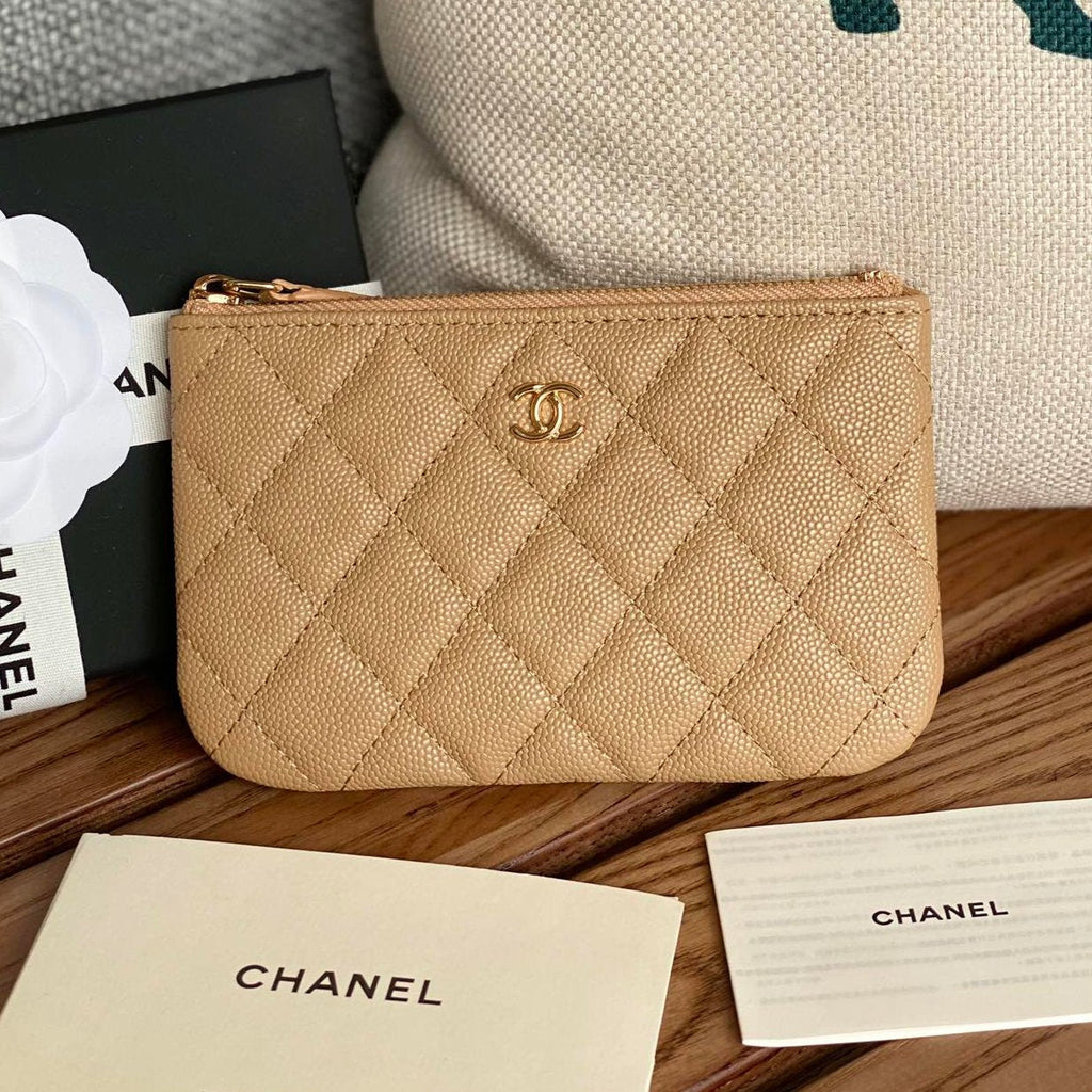 CCクラシック スモール 15 ジップポーチ（ダークベージュ グレインカーフスキン）