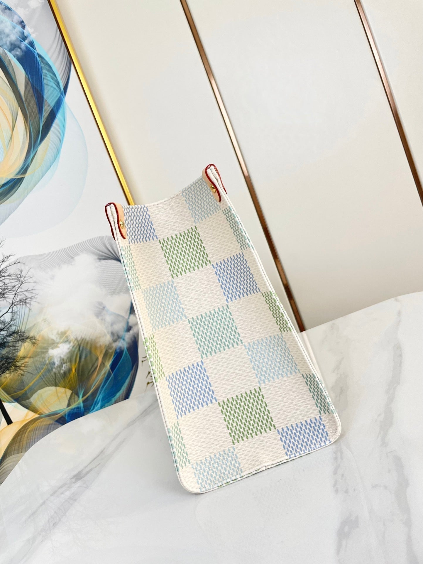 ONTHEGO 35 EN TOILE GÉANTE DAMIER PISTACHE