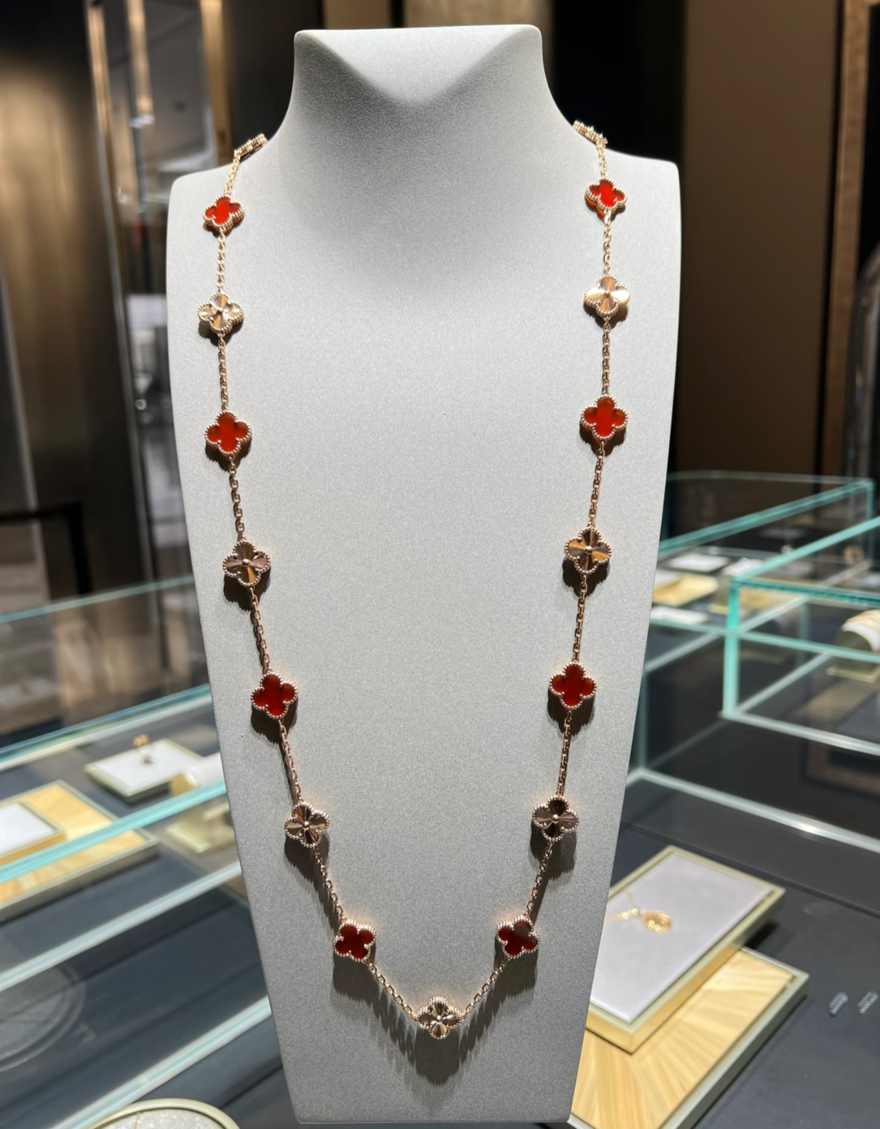 [Shinejoy]CLOVER 20 MOTIFS LASER CARNELIAN NECKLACE